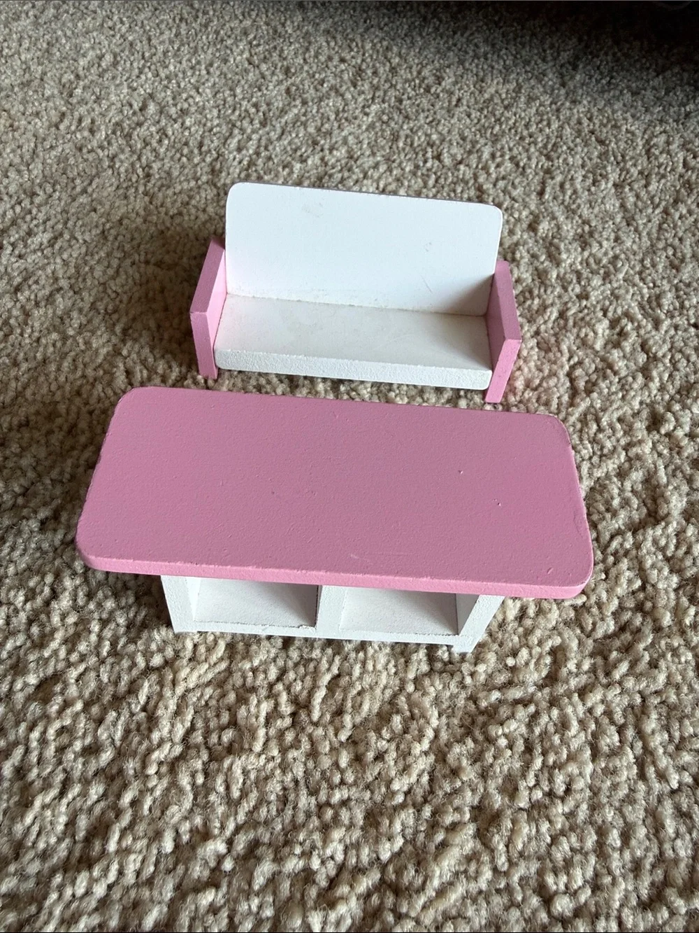 Pink and White Doll House All Rooms Furniture Set - Solid Wood.